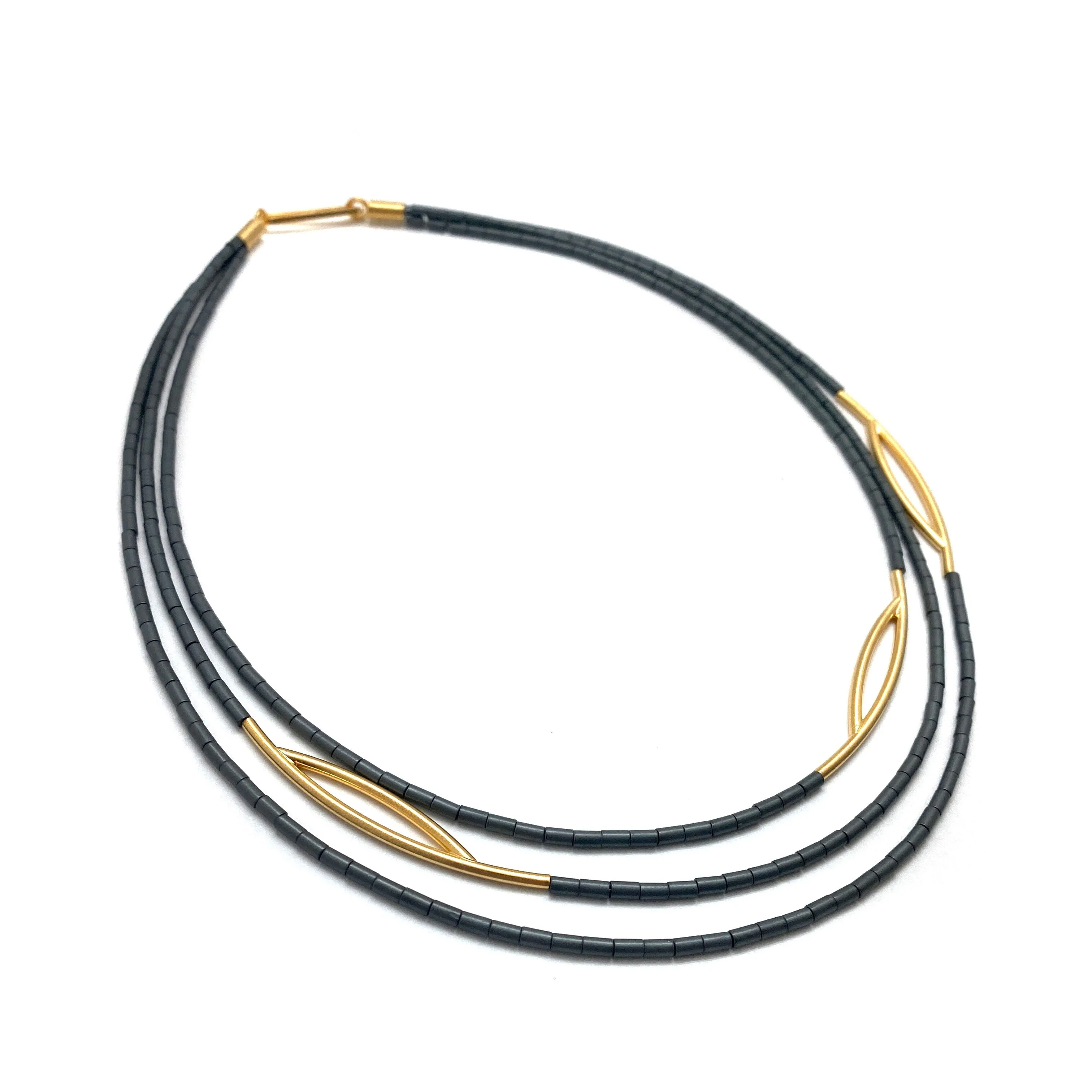 Multi-Strand Hematite Bead Eyelet Necklace