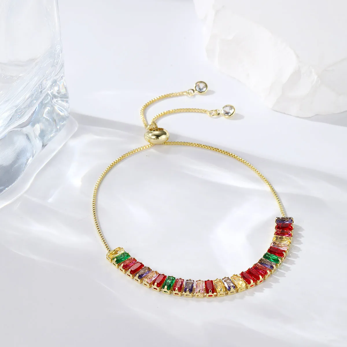 Multicolor Crystal & 18K Gold-Plated Rectangle Adjustable Bracelet
