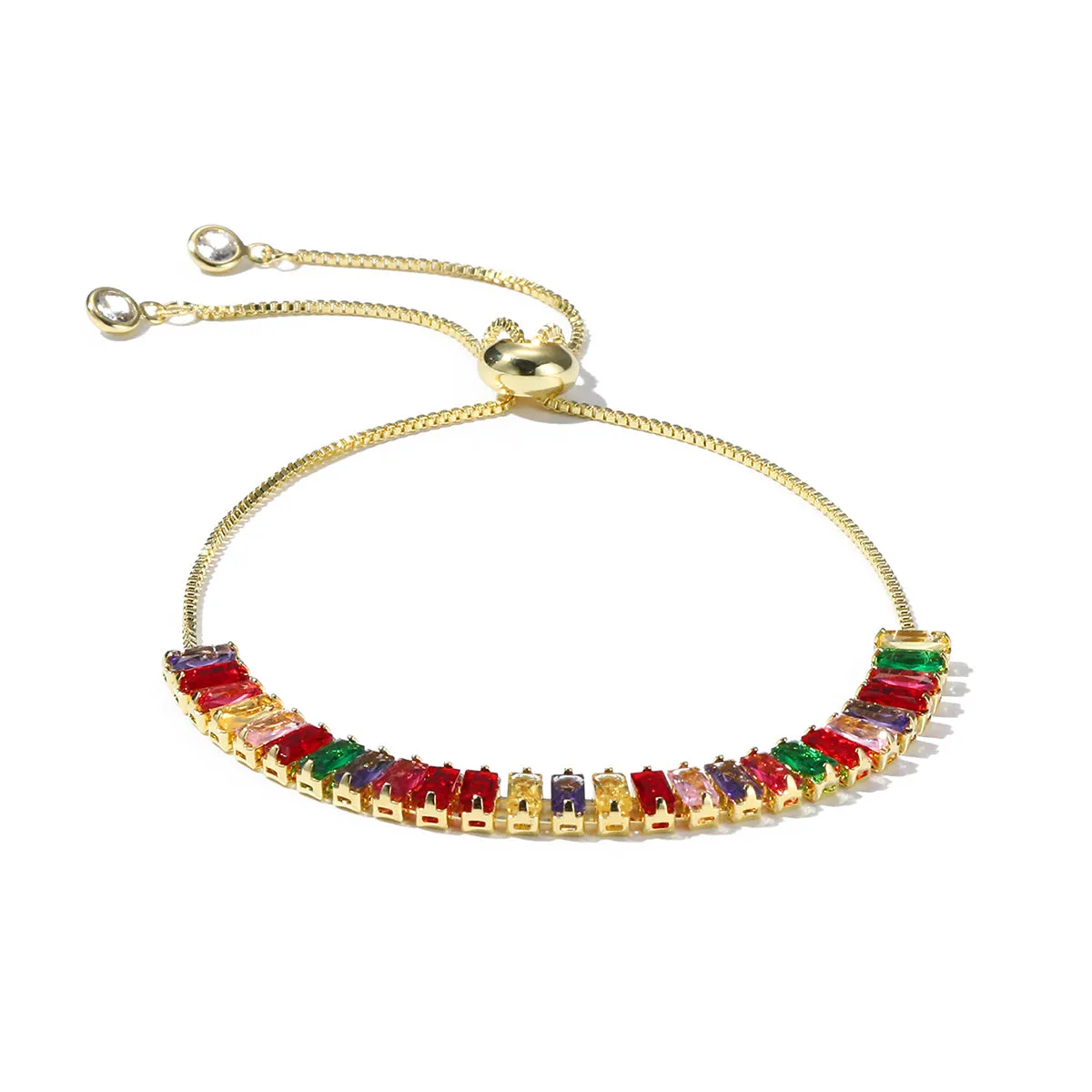 Multicolor Crystal & 18K Gold-Plated Rectangle Adjustable Bracelet