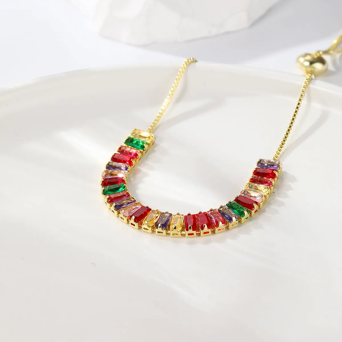 Multicolor Crystal & 18K Gold-Plated Rectangle Adjustable Bracelet