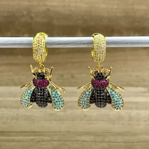 Multicolor Pave Crystal Bee Earrings 210-16 | Erika Williner Designs