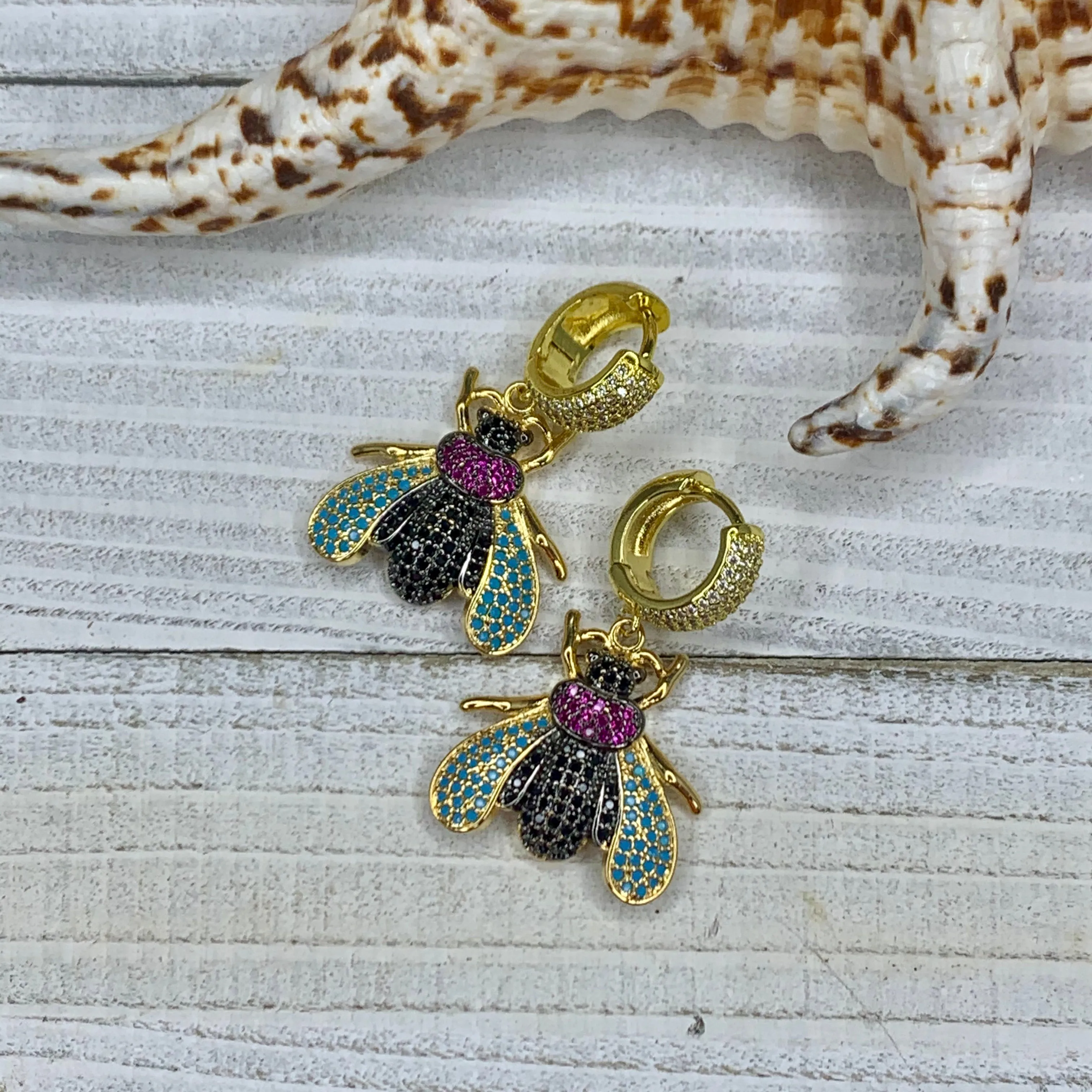 Multicolor Pave Crystal Bee Earrings 210-16 | Erika Williner Designs