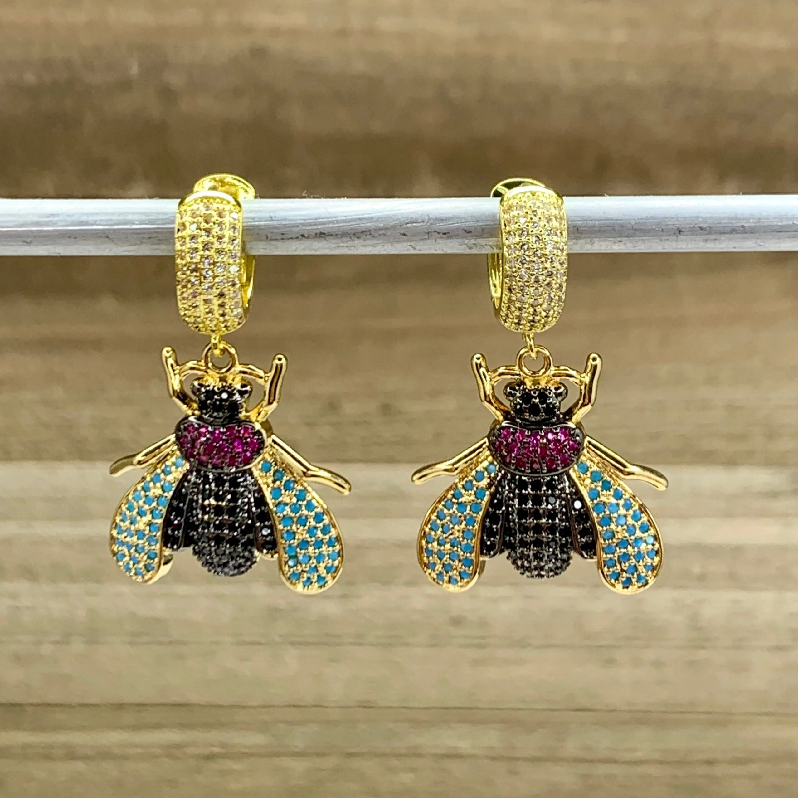 Multicolor Pave Crystal Bee Earrings 210-16 | Erika Williner Designs