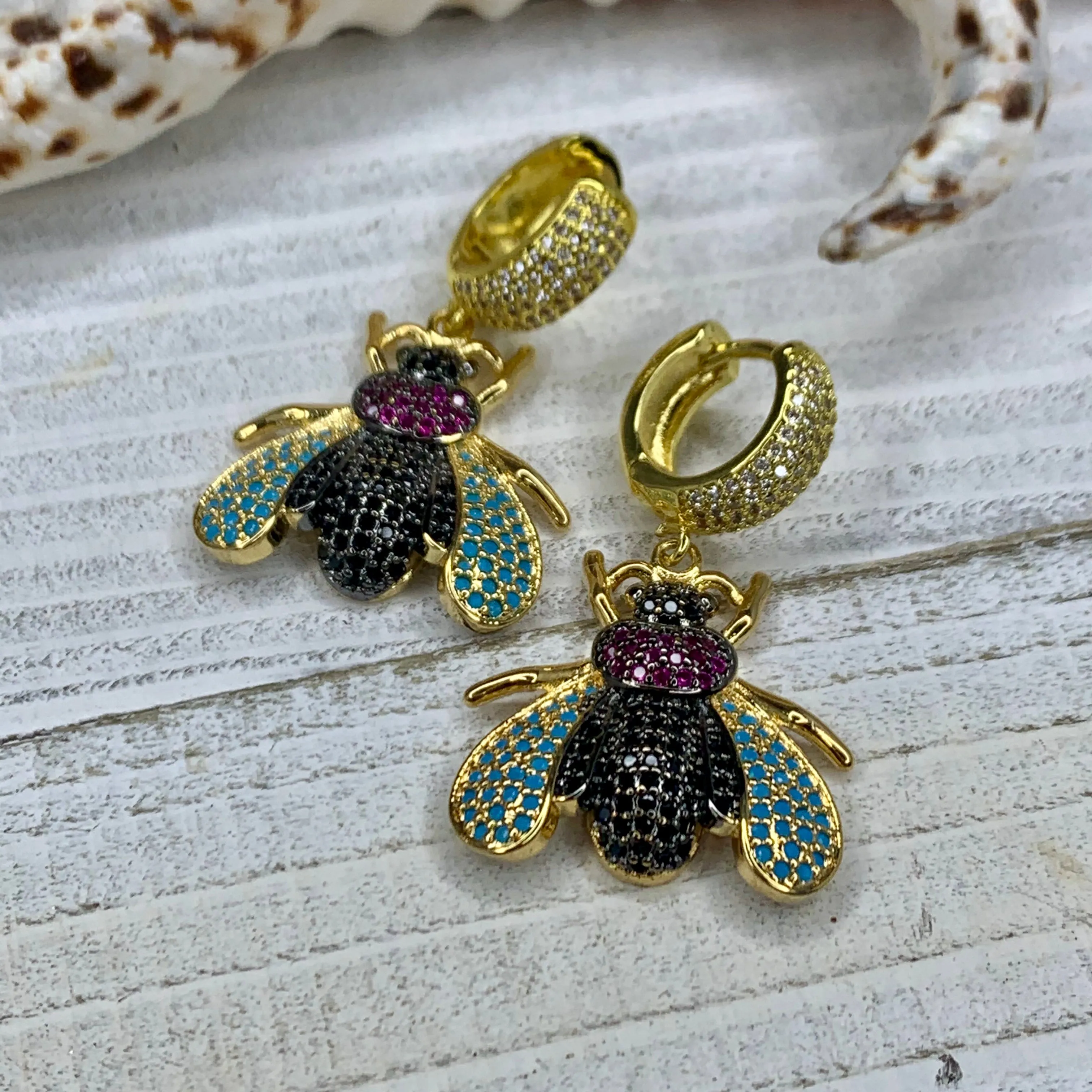 Multicolor Pave Crystal Bee Earrings 210-16 | Erika Williner Designs