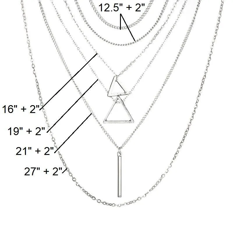 Multilayer Triangle Necklace with Vertical Bar and Chokers - High-Quality Zinc Alloy, Adjustable Chain