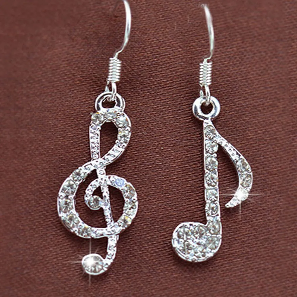 Music Note Drop Earrings Crystal Jewelry Women Accessories