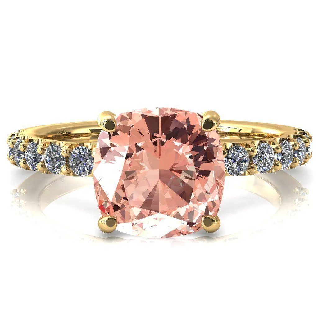 Mylene Cushion Champagne Sapphire 4 Prong Sculptural Half Eternity Diamond Engagement Ring