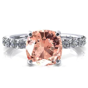 Mylene Cushion Champagne Sapphire 4 Prong Sculptural Half Eternity Diamond Engagement Ring