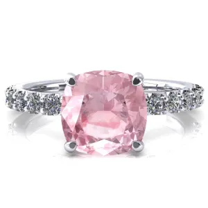 Mylene Cushion Pink Sapphire 4 Prong Sculptural Half Eternity Diamond Engagement Ring