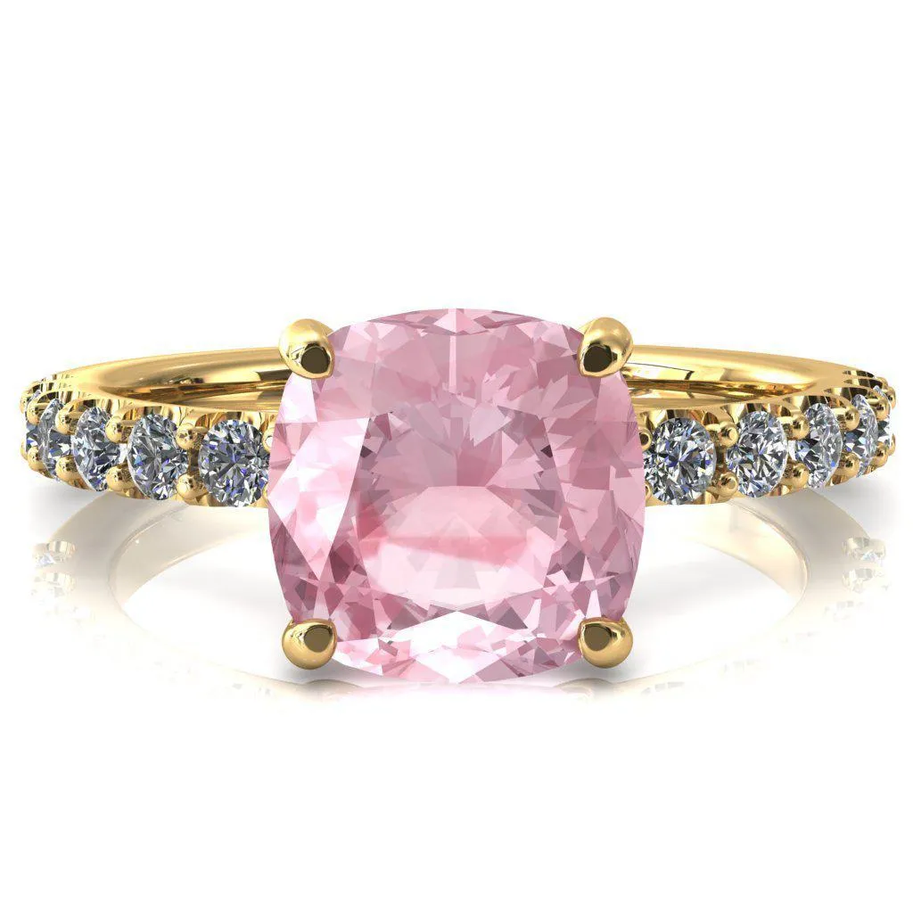 Mylene Cushion Pink Sapphire 4 Prong Sculptural Half Eternity Diamond Engagement Ring