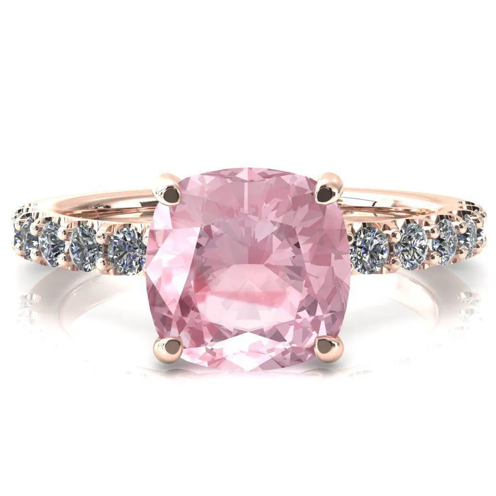 Mylene Cushion Pink Sapphire 4 Prong Sculptural Half Eternity Diamond Engagement Ring