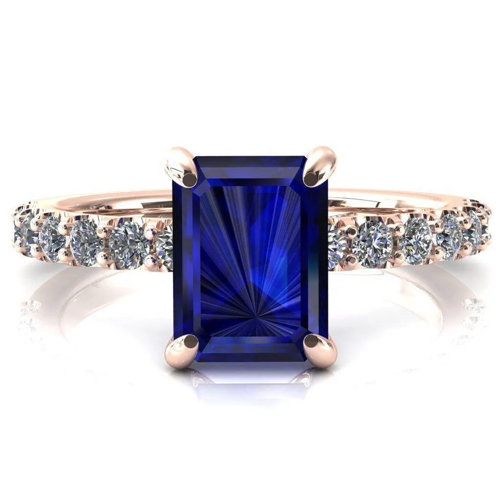Mylene Emerald Blue Sapphire 4 Prong Sculptural Half Eternity Diamond Engagement Ring
