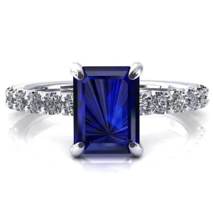 Mylene Emerald Blue Sapphire 4 Prong Sculptural Half Eternity Diamond Engagement Ring