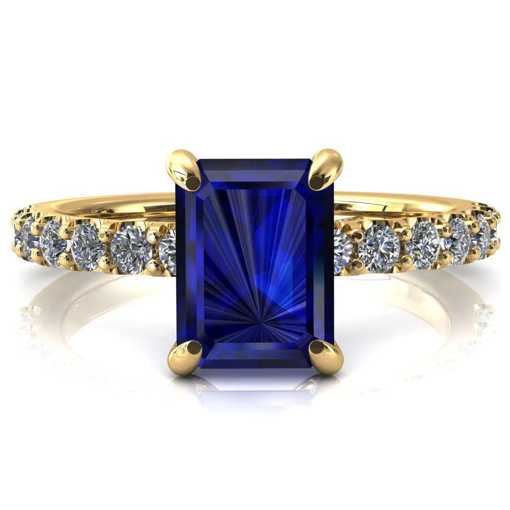 Mylene Emerald Blue Sapphire 4 Prong Sculptural Half Eternity Diamond Engagement Ring