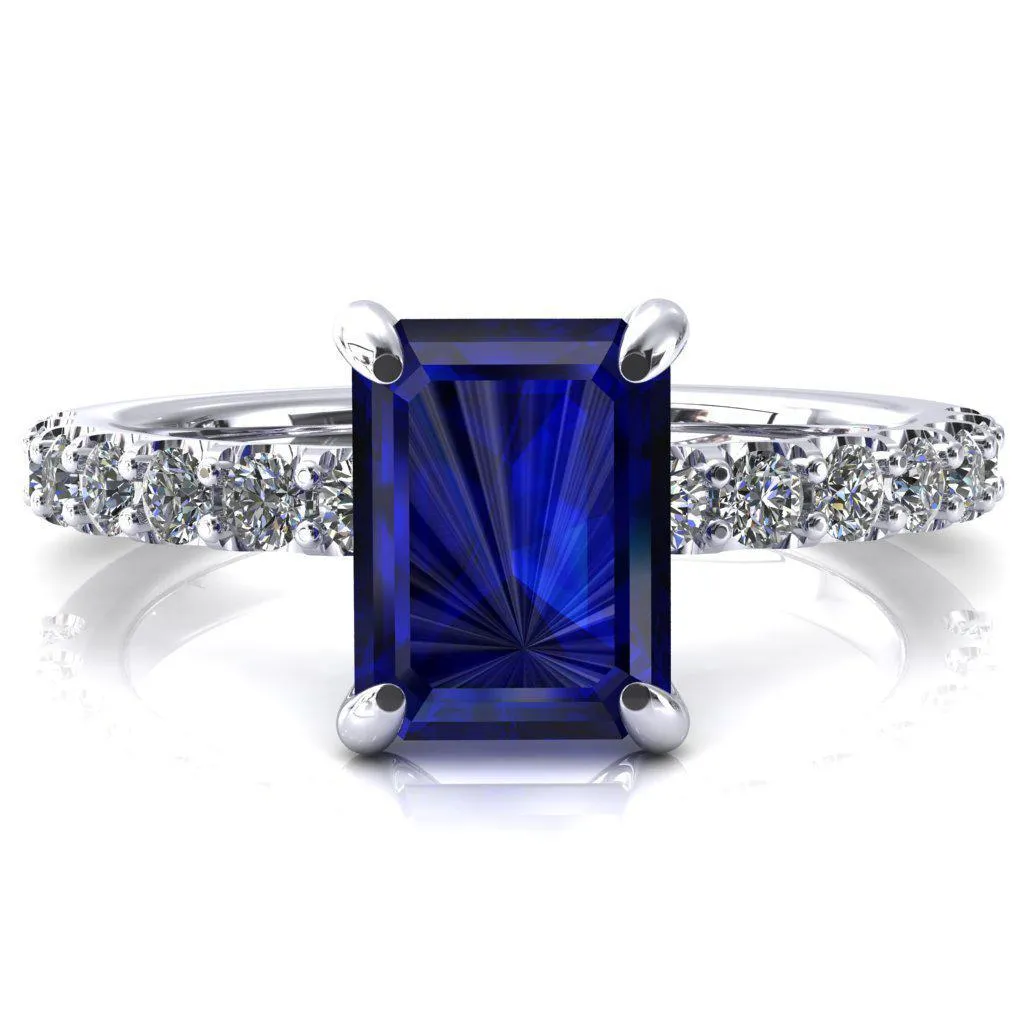 Mylene Emerald Blue Sapphire 4 Prong Sculptural Half Eternity Diamond Engagement Ring