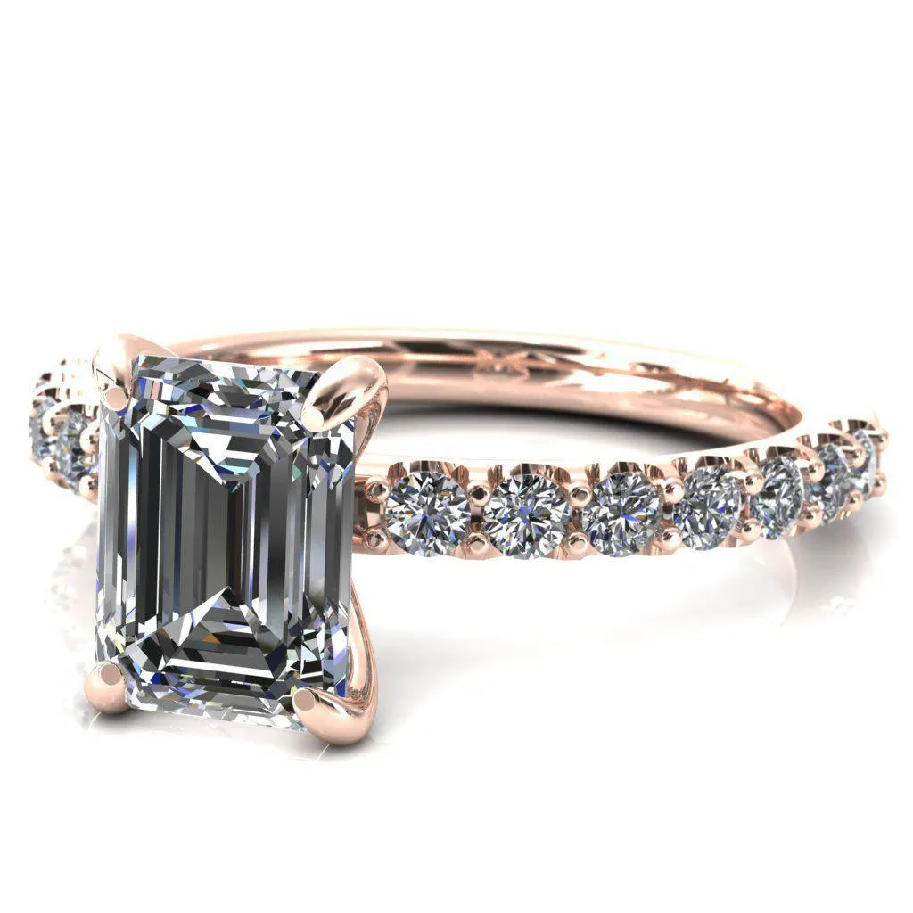 Mylene Emerald Center Stone 4 Prong Sculptural Half Eternity Diamond Engagement Ring