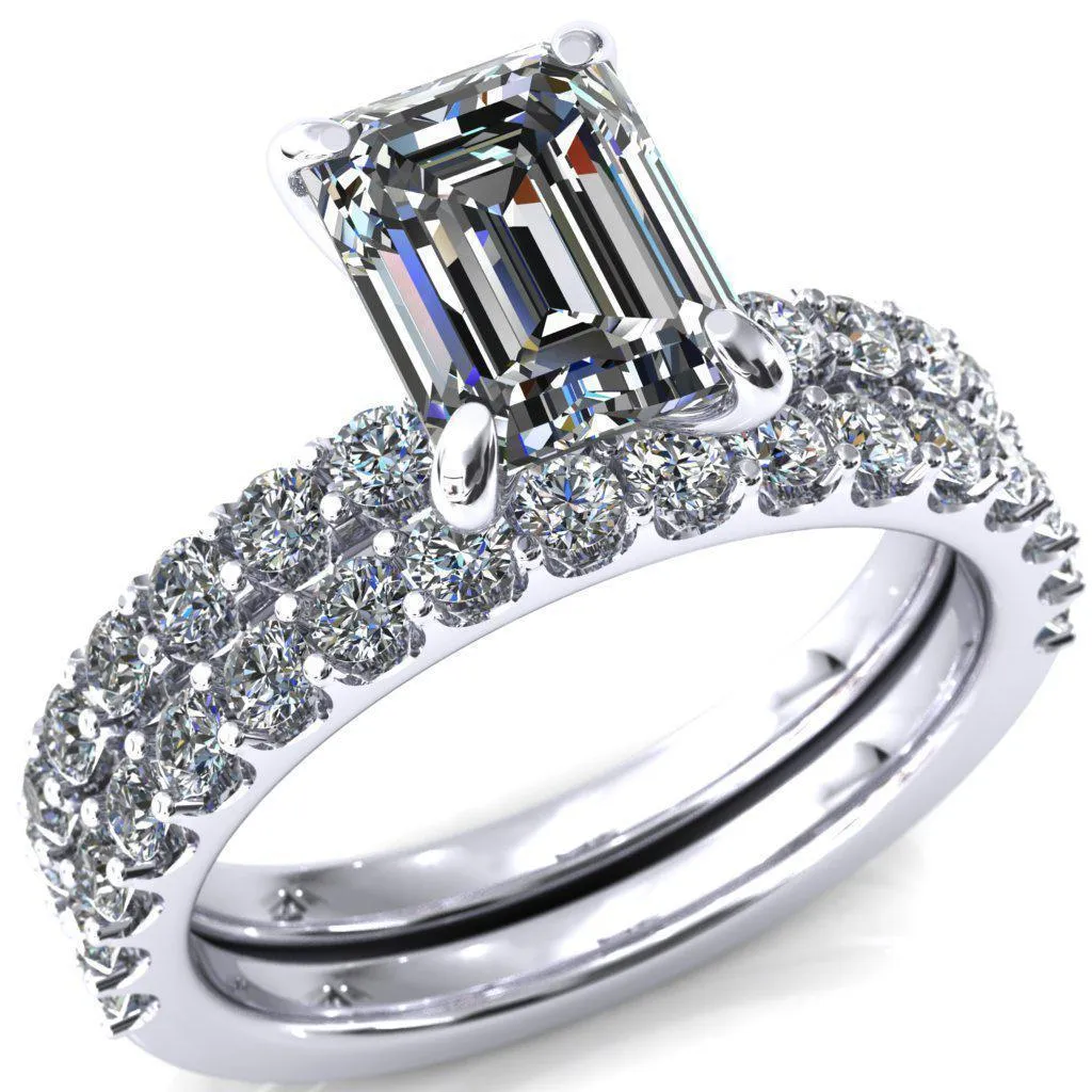 Mylene Emerald Center Stone 4 Prong Sculptural Half Eternity Diamond Engagement Ring