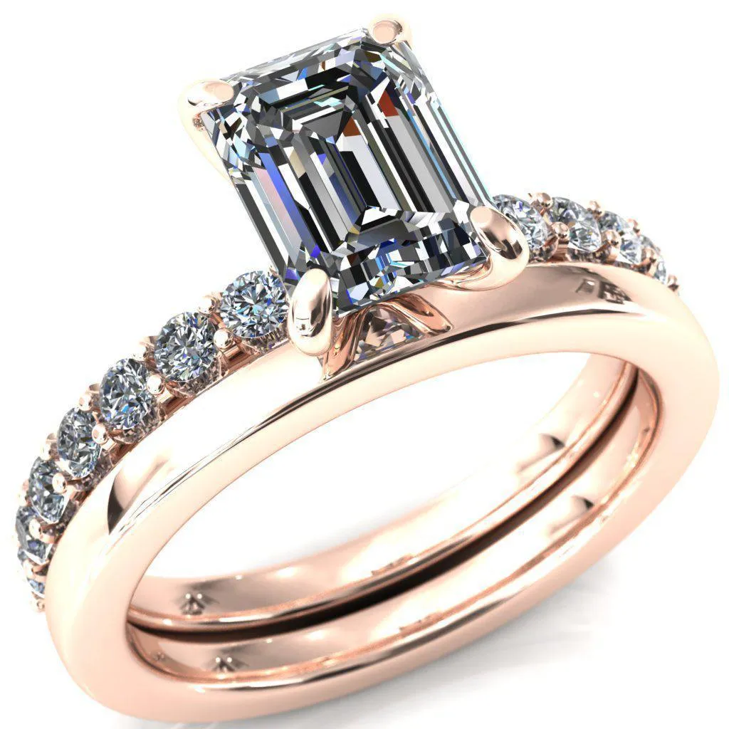 Mylene Emerald Center Stone 4 Prong Sculptural Half Eternity Diamond Engagement Ring