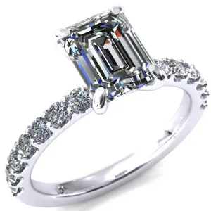 Mylene Emerald Center Stone 4 Prong Sculptural Half Eternity Diamond Engagement Ring