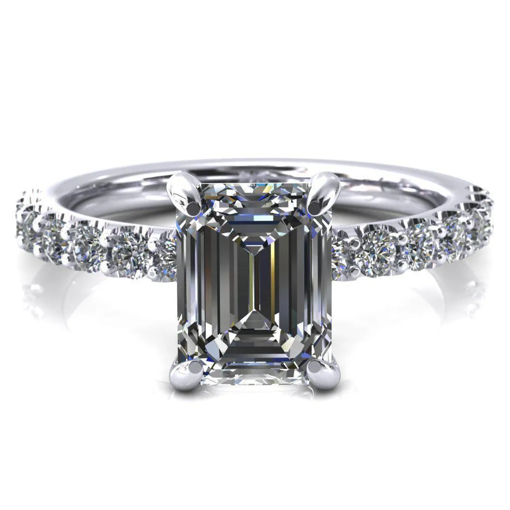 Mylene Emerald Center Stone 4 Prong Sculptural Half Eternity Diamond Engagement Ring