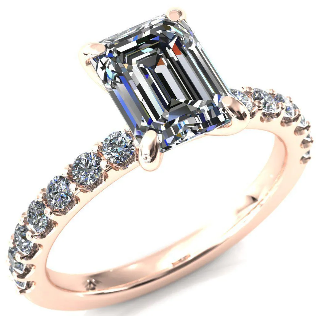 Mylene Emerald Center Stone 4 Prong Sculptural Half Eternity Diamond Engagement Ring