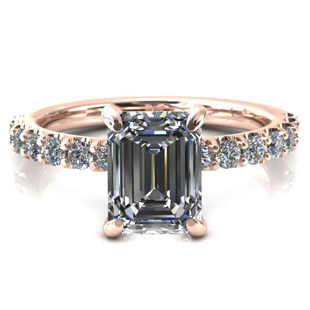 Mylene Emerald Center Stone 4 Prong Sculptural Half Eternity Diamond Engagement Ring