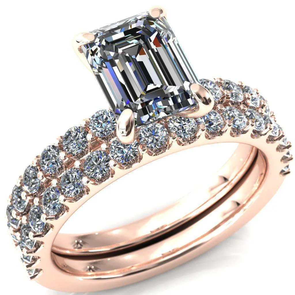Mylene Emerald Center Stone 4 Prong Sculptural Half Eternity Diamond Engagement Ring