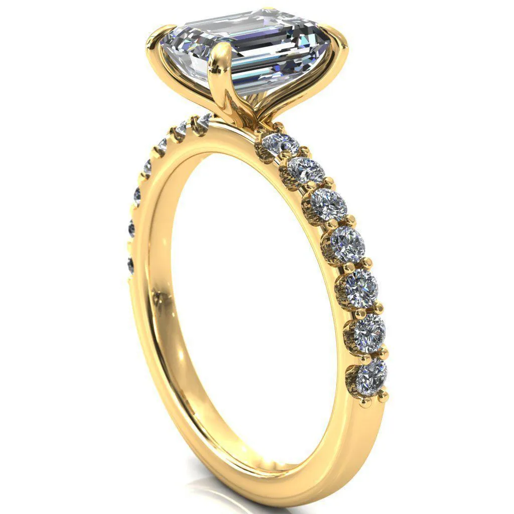 Mylene Emerald Center Stone 4 Prong Sculptural Half Eternity Diamond Engagement Ring