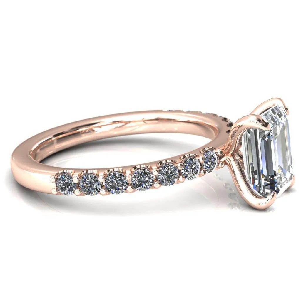 Mylene Emerald Center Stone 4 Prong Sculptural Half Eternity Diamond Engagement Ring