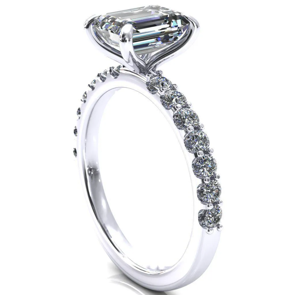Mylene Emerald Center Stone 4 Prong Sculptural Half Eternity Diamond Engagement Ring