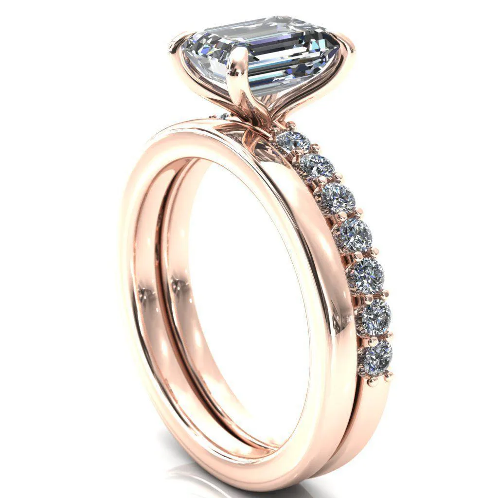 Mylene Emerald Center Stone 4 Prong Sculptural Half Eternity Diamond Engagement Ring