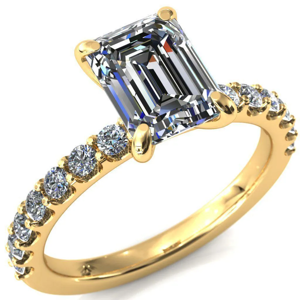 Mylene Emerald Center Stone 4 Prong Sculptural Half Eternity Diamond Engagement Ring