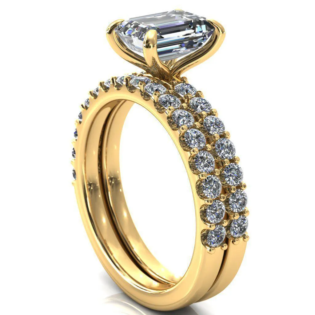 Mylene Emerald Center Stone 4 Prong Sculptural Half Eternity Diamond Engagement Ring