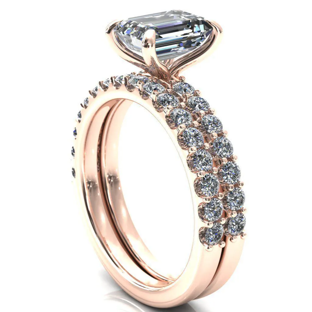 Mylene Emerald Center Stone 4 Prong Sculptural Half Eternity Diamond Engagement Ring