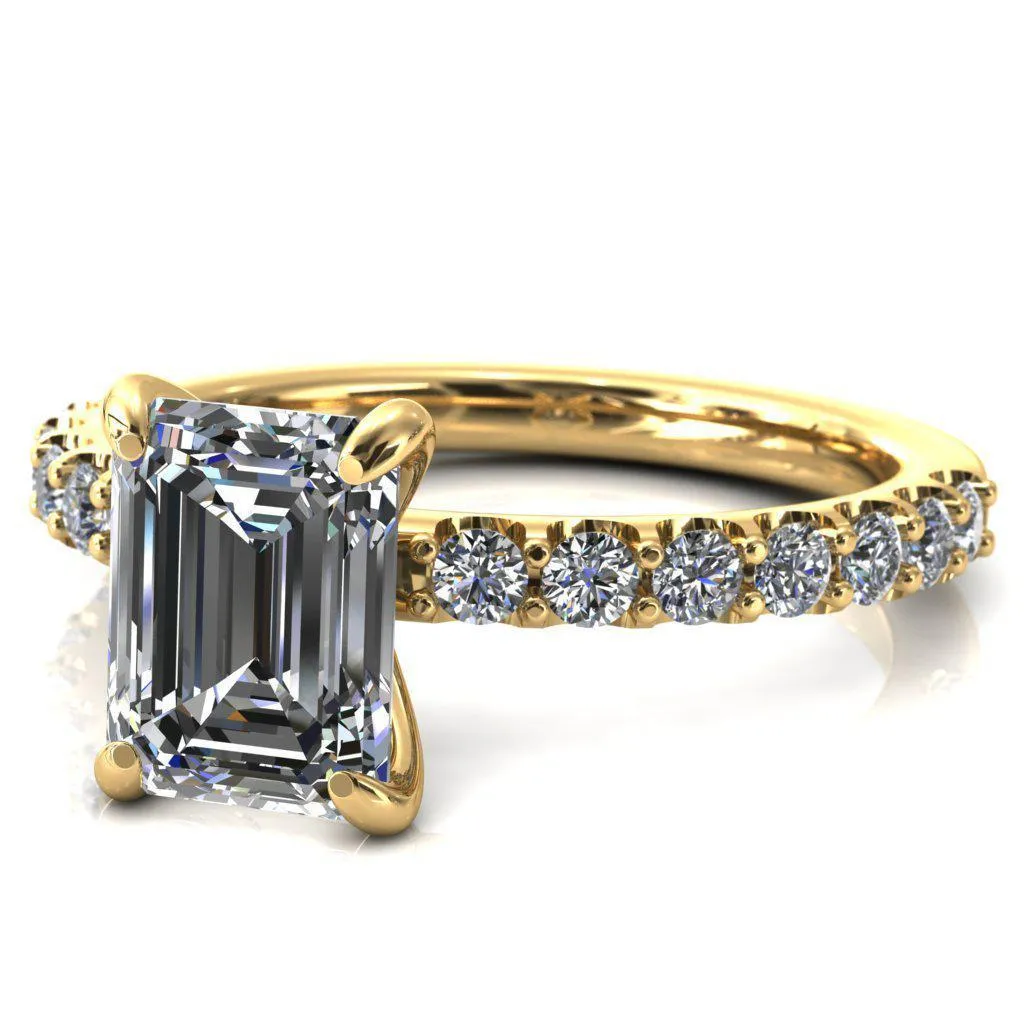 Mylene Emerald Center Stone 4 Prong Sculptural Half Eternity Diamond Engagement Ring
