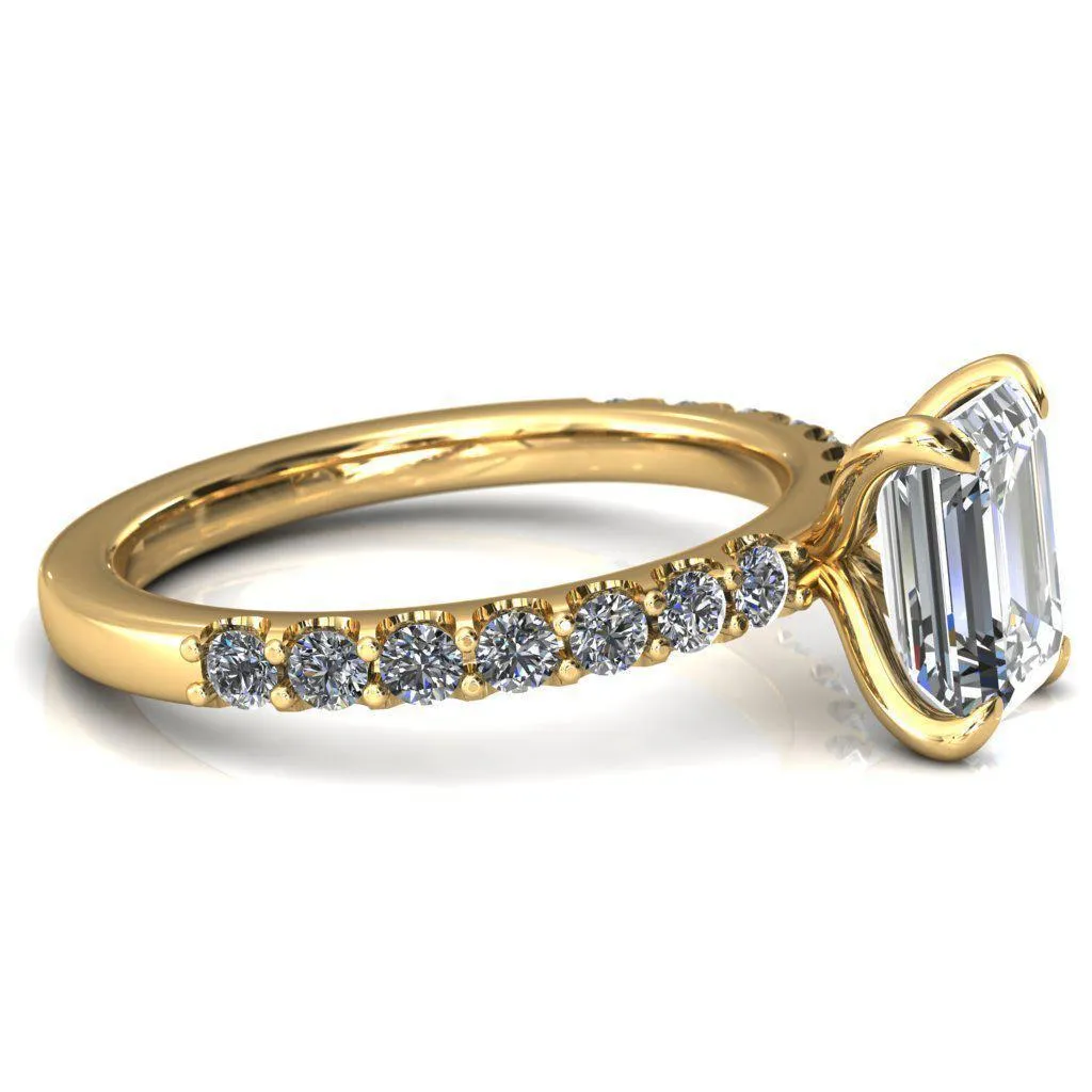 Mylene Emerald Center Stone 4 Prong Sculptural Half Eternity Diamond Engagement Ring