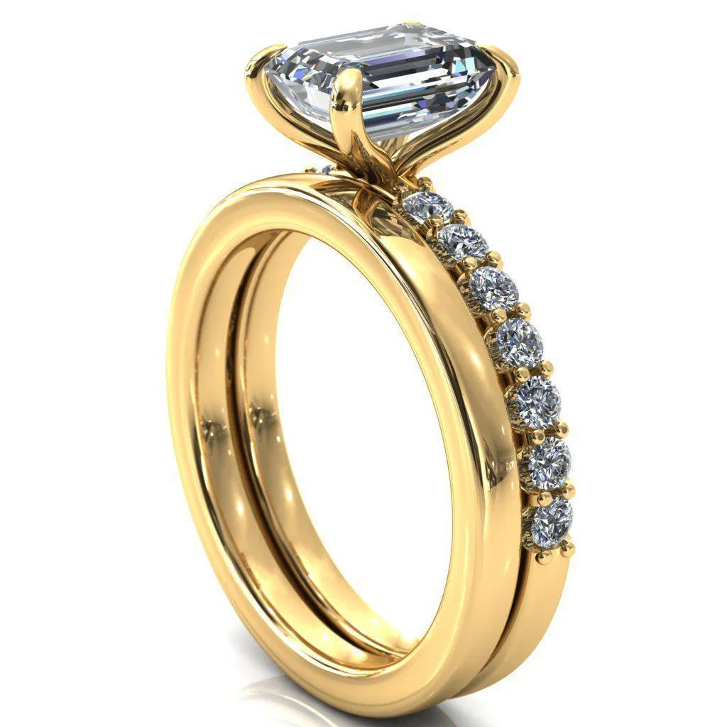 Mylene Emerald Center Stone 4 Prong Sculptural Half Eternity Diamond Engagement Ring