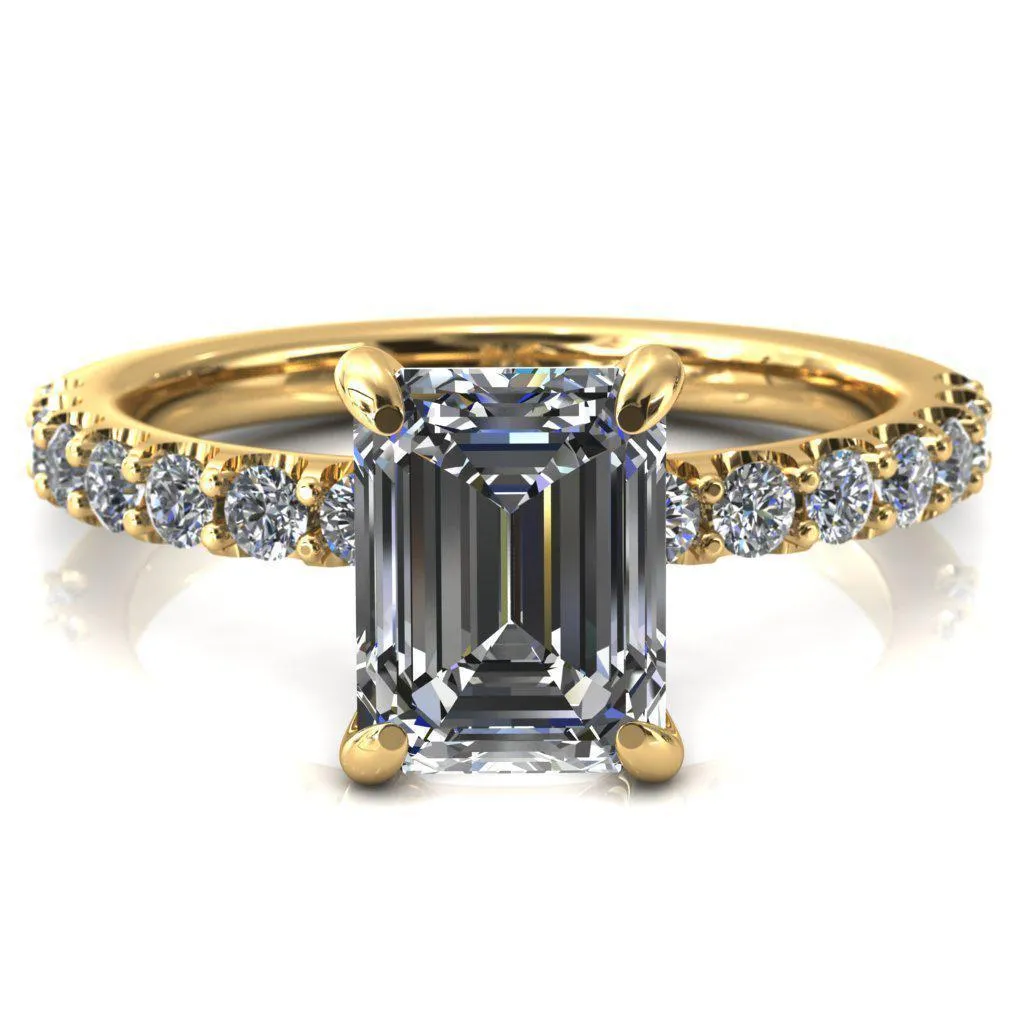 Mylene Emerald Center Stone 4 Prong Sculptural Half Eternity Diamond Engagement Ring