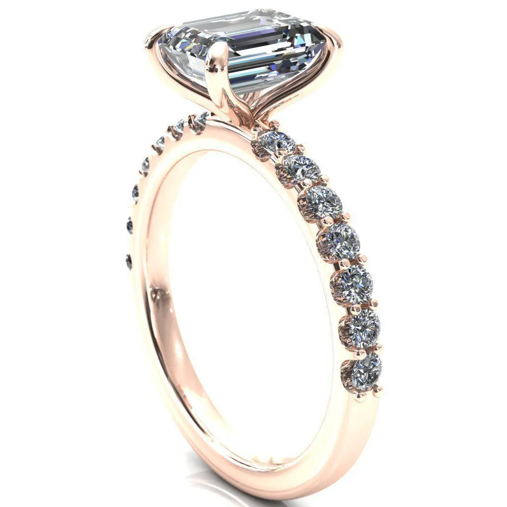 Mylene Emerald Center Stone 4 Prong Sculptural Half Eternity Diamond Engagement Ring