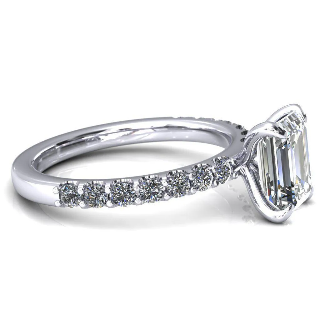 Mylene Emerald Center Stone 4 Prong Sculptural Half Eternity Diamond Engagement Ring
