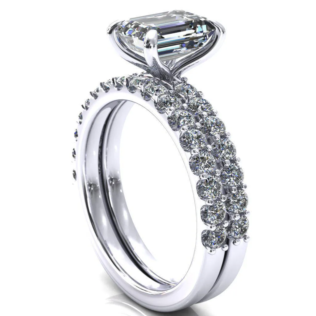 Mylene Emerald Center Stone 4 Prong Sculptural Half Eternity Diamond Engagement Ring