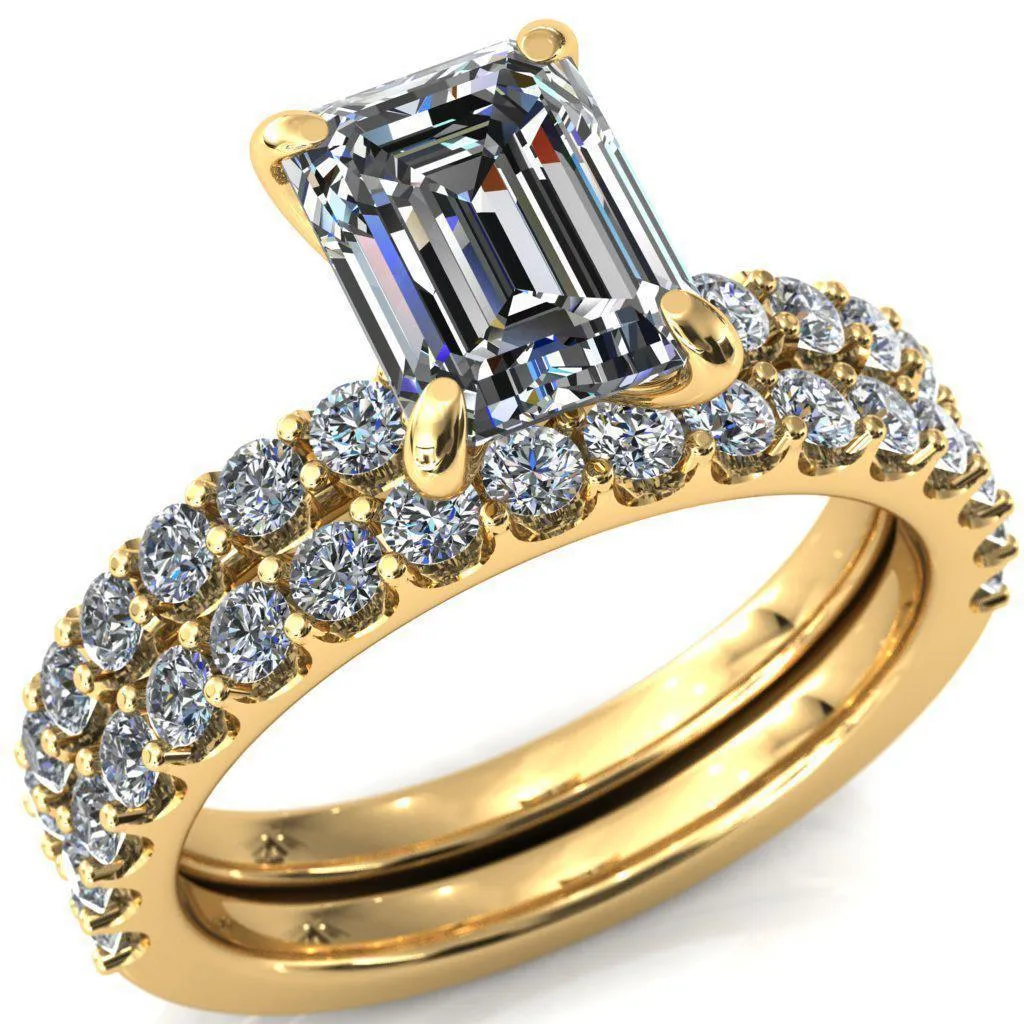 Mylene Emerald Center Stone 4 Prong Sculptural Half Eternity Diamond Engagement Ring