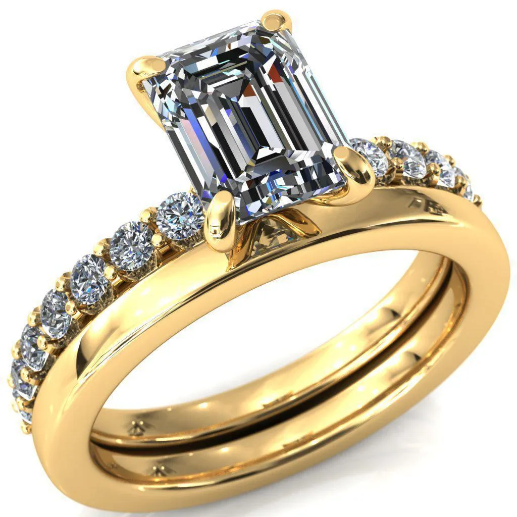 Mylene Emerald Center Stone 4 Prong Sculptural Half Eternity Diamond Engagement Ring