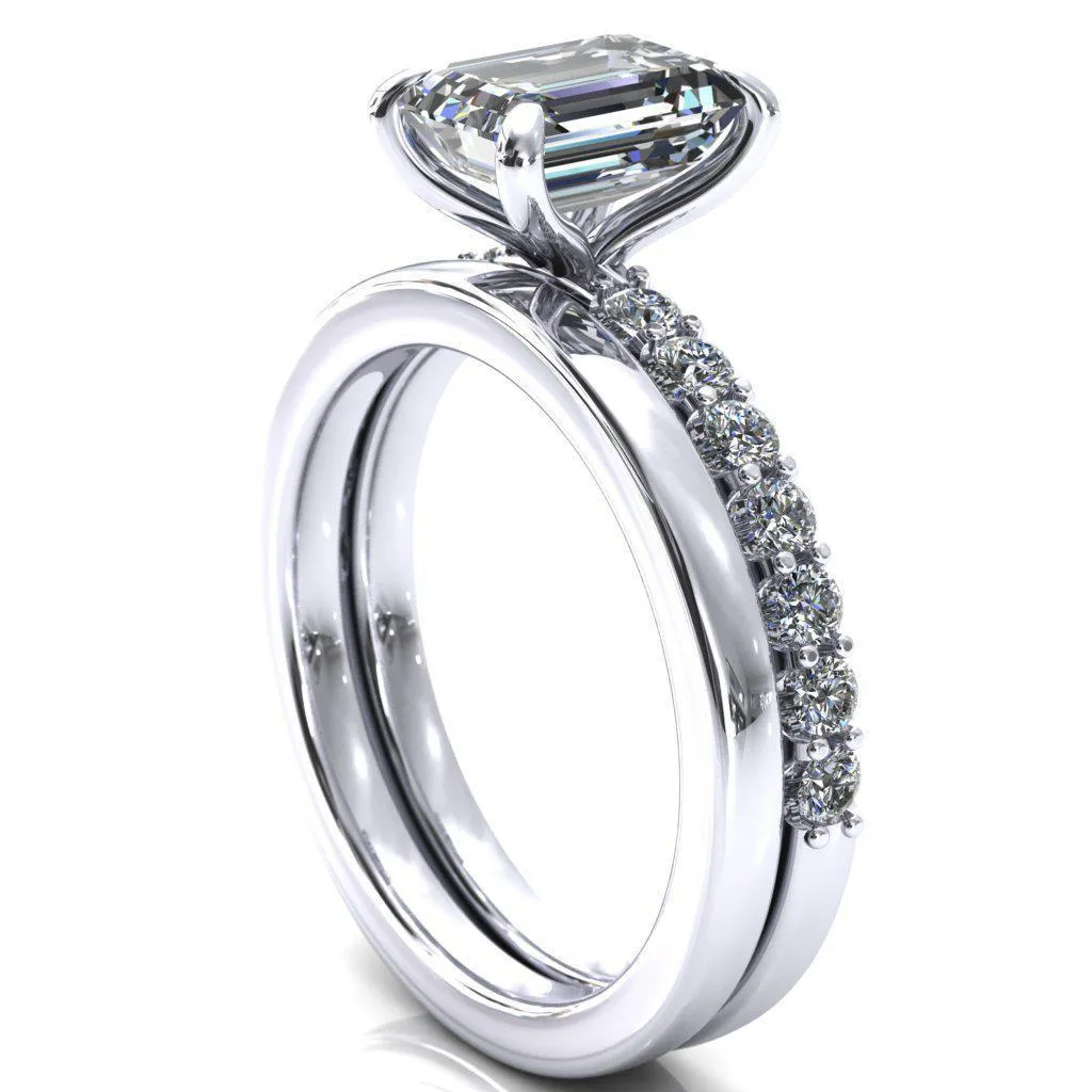 Mylene Emerald Center Stone 4 Prong Sculptural Half Eternity Diamond Engagement Ring