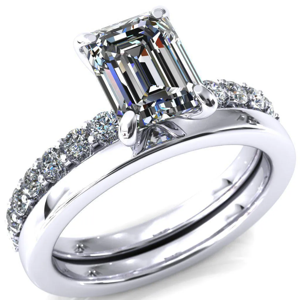 Mylene Emerald Center Stone 4 Prong Sculptural Half Eternity Diamond Engagement Ring