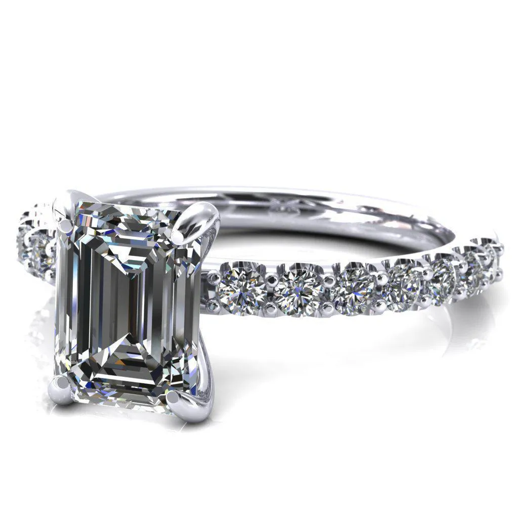 Mylene Emerald Center Stone 4 Prong Sculptural Half Eternity Diamond Engagement Ring