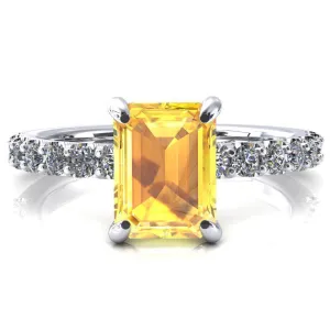 Mylene Emerald Yellow Sapphire 4 Prong Sculptural Half Eternity Diamond Engagement Ring