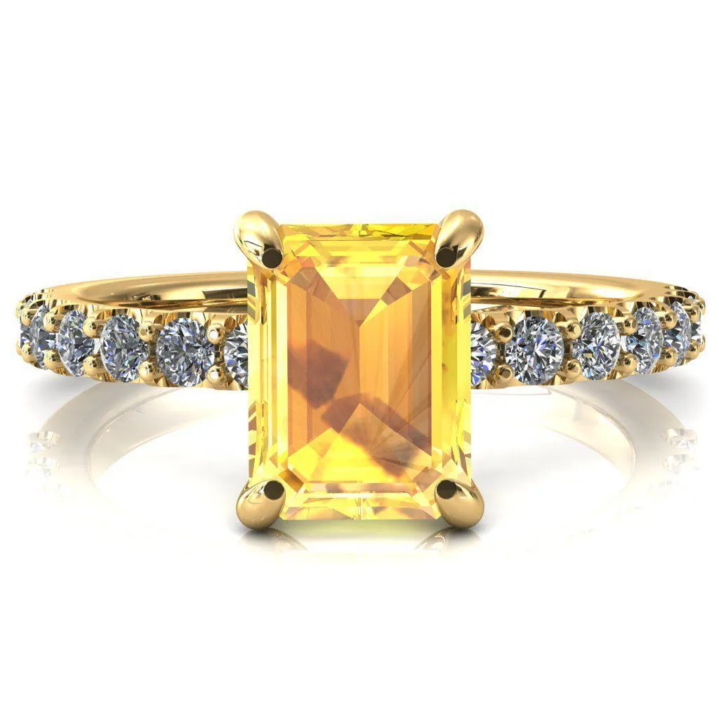 Mylene Emerald Yellow Sapphire 4 Prong Sculptural Half Eternity Diamond Engagement Ring
