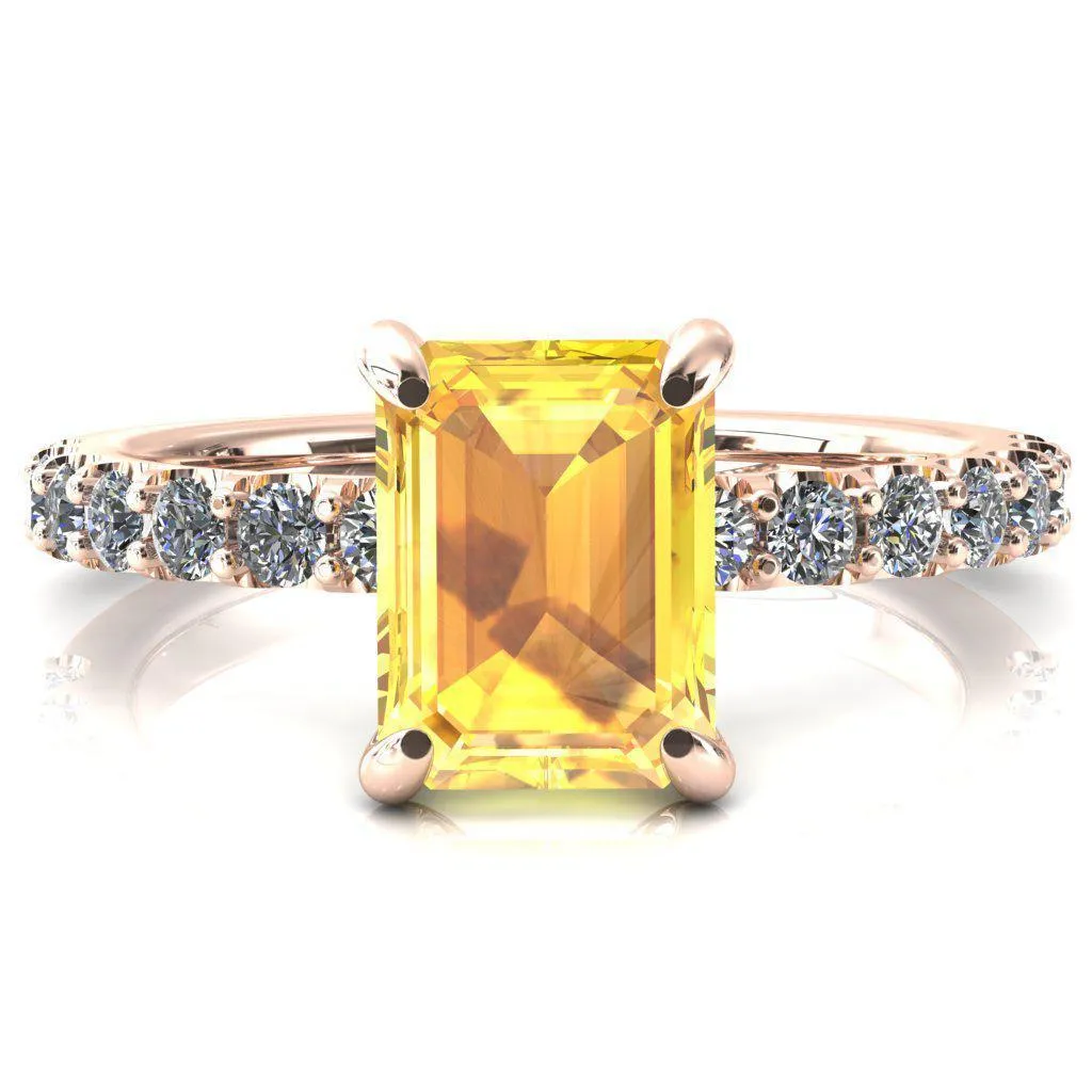 Mylene Emerald Yellow Sapphire 4 Prong Sculptural Half Eternity Diamond Engagement Ring