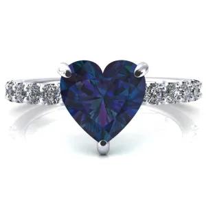 Mylene Heart Alexandrite 3 Prong Sculptural Half Eternity Diamond Engagement Ring